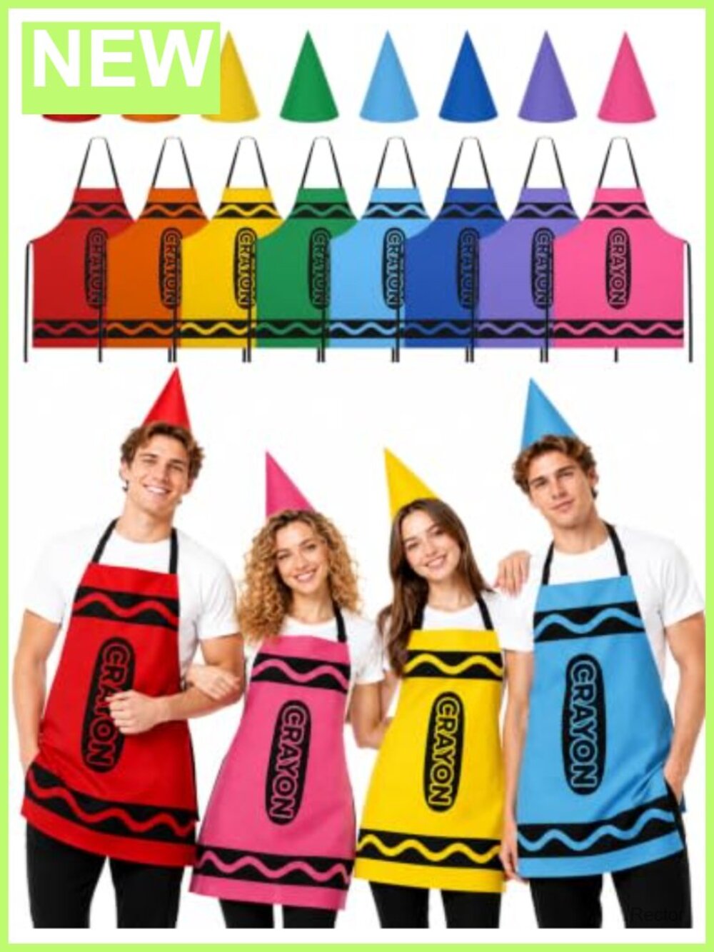 16PC Crayon Costume Set Adult Apron & Cone Hats Funny Halloween Outfit